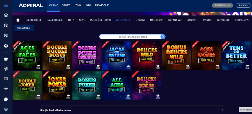 Admiral Casino Video Poker Games