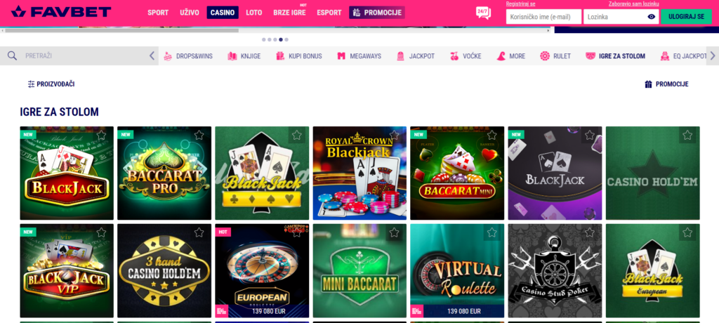 Favbet Casino Table Games