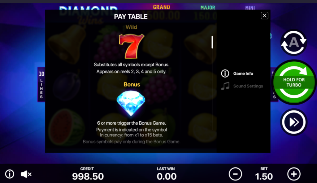 Diamond Power: Hold and Win Slot Wild & Bonus Symbols